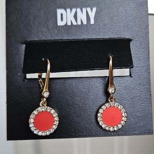 DKNY Gold-Tone Pavé & Colored Circle Enamel  Drop Earrings